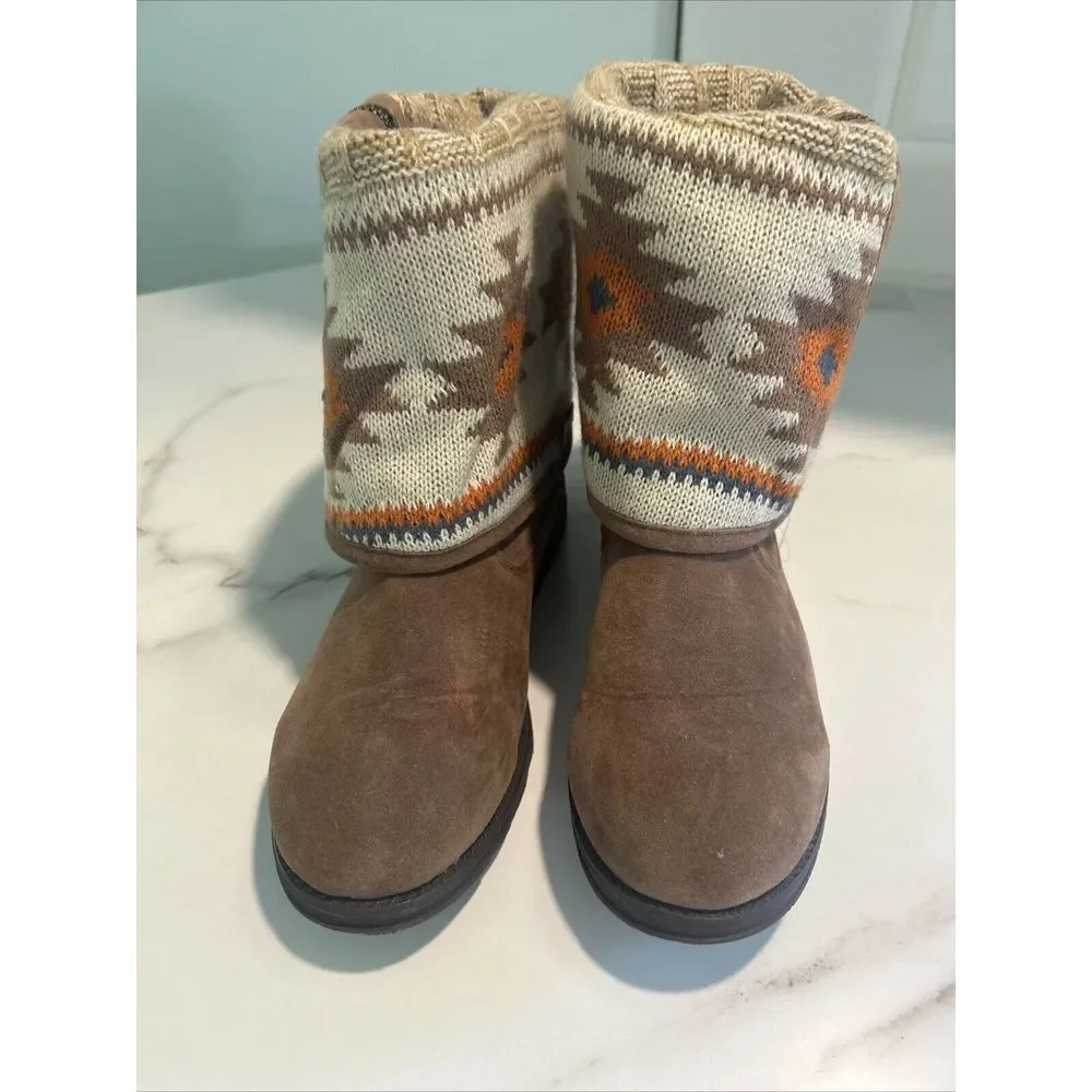 Muk Luks Size 10 Women's Suede Tall Winter Boots Fold‎ Down Knit Inside